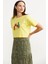 Oversize Baskılı Crop Tişört - Sarı 4