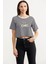 Parlak Baskılı Çizgili Crop T-Shirt - Siyah 1