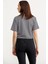 Parlak Baskılı Çizgili Crop T-Shirt - Siyah 5