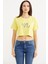Oversize Baskılı Crop T-Shirt - Sarı 1