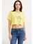 Oversize Baskılı Crop T-Shirt - Sarı 2