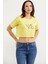 Oversize Baskılı Crop T-Shirt - Sarı 3