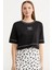 Sim Detaylı Oversize Crop T-Shirt - Siyah 1