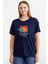Omuz Düğme Detaylı Baskılı T-Shirt - Lacivert 1