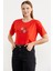 Oversize Baskılı Crop T-Shirt - Mercan 1