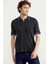 Polo Yaka Kısa Kol Pamuk Triko T-Shirt - Antrasit 4