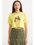 Oversize Baskılı Crop T-Shirt - Sarı 1