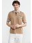 Renk Kombinli Cepli Koton Triko T-Shirt - Kamel 1