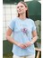 Düşük Kol Çizgili T-Shirt - Mavi 3