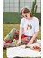 Oversize Baskılı Crop T-Shirt - Beyaz 2