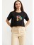 Oversize Baskılı Crop T-Shirt - Siyah 3