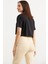 Oversize Baskılı Crop T-Shirt - Siyah 5