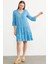 Puantiye Desenli Rahat Kalıp Dökümlü Elbise - Mavi 3
