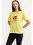 Omuz Düğme Detaylı Baskılı T-Shirt - Sarı 3