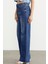 Yüksek Bel Geniş Paça Jean Pantolon - Mavi 4