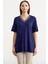 Yaka Detaylı Dökümlü T-Shirt - Indigo 1