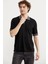 Polo Yaka Kısa Kol Triko T-Shirt - Siyah 2
