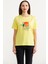 Omuz Düğme Detaylı Baskılı T-Shirt - Sarı 1