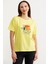 Omuz Düğme Detaylı Baskılı T-Shirt - Sarı 2