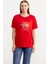 Omuz Düğme Detaylı Baskılı T-Shirt - Kırmızı 1