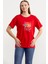 Omuz Düğme Detaylı Baskılı T-Shirt - Kırmızı 2