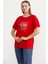 Omuz Düğme Detaylı Baskılı T-Shirt - Kırmızı 3