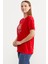 Omuz Düğme Detaylı Baskılı T-Shirt - Kırmızı 4