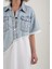 Beyaz Asimetrik Denim Iki Iplik Mix Elbise 2