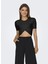 O Yaka Düz Siyah Kadın T-Shirt Onlkaı Ss Crop O-Neck Cc Knt 1