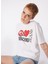 Yuvarlak Yaka Baskılı Beyaz Kadın T-Shirt 241K1J0709 4