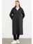 Büyük Beden Kapüşonlu Fermuarlı Uzun Trençkot - Siyah 4