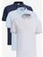Erkek Beyaz-Lacivert-Açık Mavi 3'lü Çekmeyen Pamuklu Slim Fit Dar Kesim Kıvrılmaz Polo Yaka Tişört 1