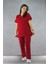 - Likralı V-Yaka Kadın Takım Üniforma - Kırmızı 1
