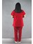- Likralı V-Yaka Kadın Takım Üniforma - Kırmızı 3