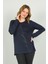 Kadın Bisiklet Yaka Taş Işlemeli Uzun Kol Bluz 4565 Lacivert 1