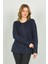 Kadın Bisiklet Yaka Taş Işlemeli Uzun Kol Bluz 4565 Lacivert 2