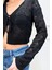 Kadın Onldana V Yaka Delik Desenli Örme Crop Hırka 15318445 Siyah 2