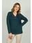 Kadın V Yaka Taş Süslemeli Uzun Kol Bluz 4588 Zümrüt 1