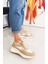 Ten Renk Kot Triko Malzeme Bağcıklı Kadın Sneakers 3