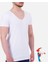 Erkek Beyaz Fanila Undershirt 100% Pamuk Penye Kısa Yarım Kol Derin ve Geniş V Yakası Uzun Boy Gömlek Altı Görünmez 1