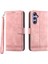Samsung Galaxy A55 5g Deri Kılıf Çizgi Baskılı Cüzdan Kapağı-Pembe (Yurt Dışından) 1