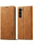 Samsung Galaxy S24+ Mikrofiber Deri Görünüm StandıKahverengi Telefon Kılıfı (Yurt Dışından) 1