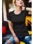 %100 Pamuklu Siyah Kadın Street Style T-Shirt 1
