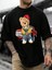 Unisex Pamuk Siyah Bisiklet Yaka Oversize Boyfriend T-Shirt Teddy 2