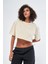 Kadın Basic Oversize Fit, %100 Pamuk Bisiklet Yaka Kalın Kumaş Crop T-Shirt 1