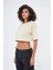 Kadın Basic Oversize Fit, %100 Pamuk Bisiklet Yaka Kalın Kumaş Crop T-Shirt 3