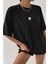 Kadın Free Life Siyah Bisiklet Yaka Oversize Salas T-Shirt 2