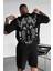 Erkek Dragon Baskılı Siyah Bisiklet Yaka Oversize Salaş T-Shirt 2