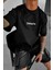 Erkek Dimension Kabaran Baskılı Siyah Bisiklet Yaka Oversize Salaş T-Shirt 3
