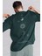 Erkek The Moon Petrol Yeşili Bisiklet Yaka Oversize Salas T-Shirt 1